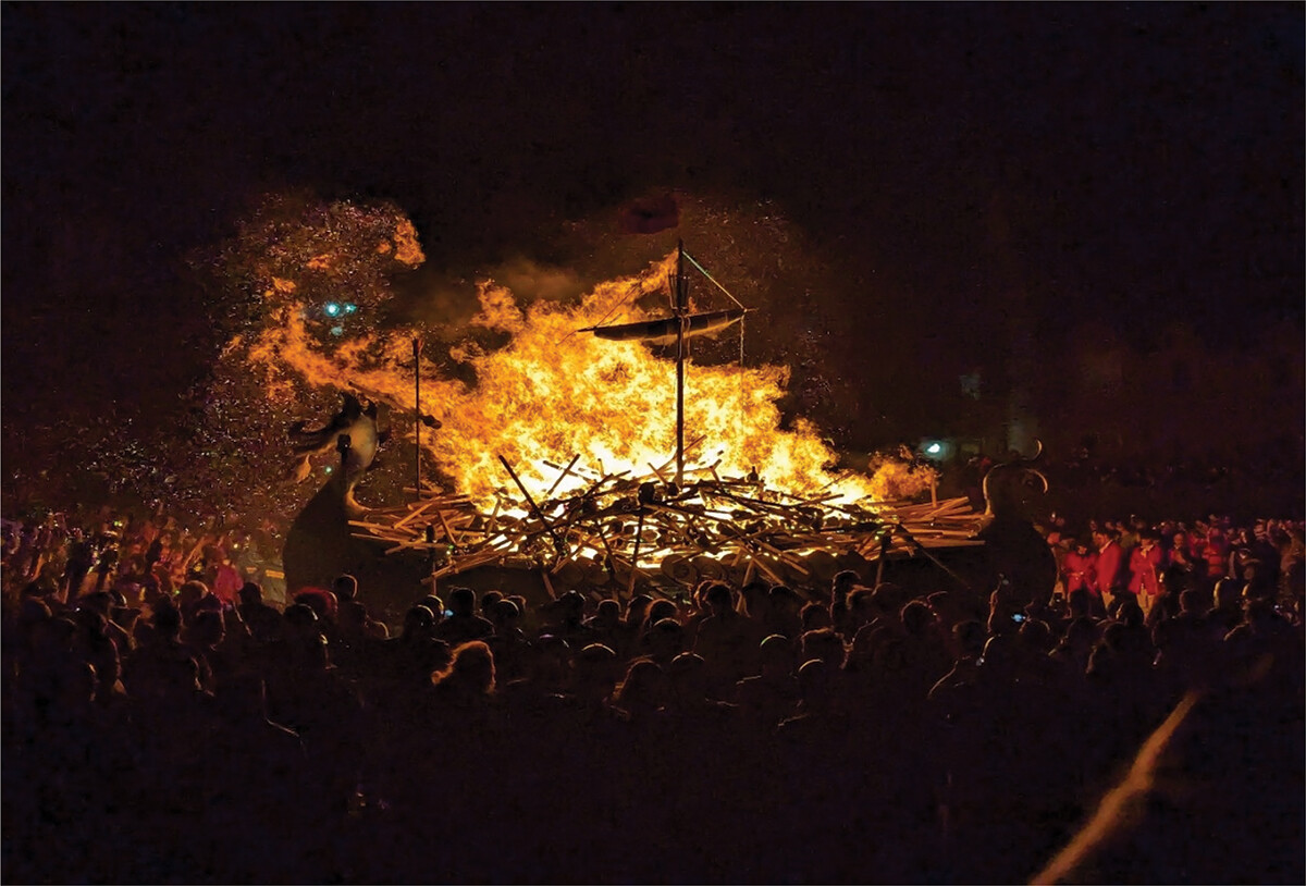 The culmination of Lerwick's Up Helly Aa - the annual burning of the longship. Source: Lind 20204.